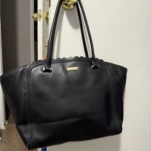 Black Leather Maxine Scallop Tote Bag